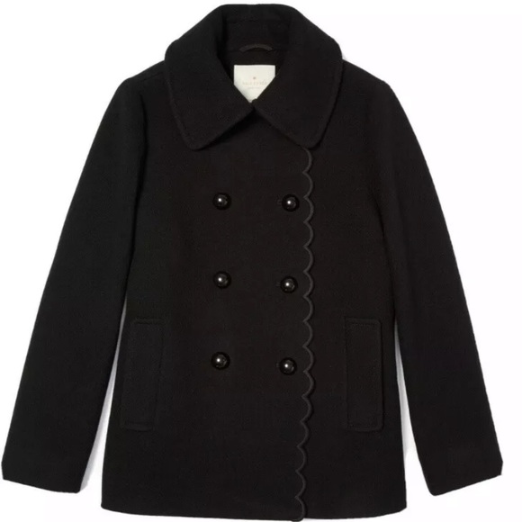 NEW Kate Spade New York Scallop Black PeaCoat M
